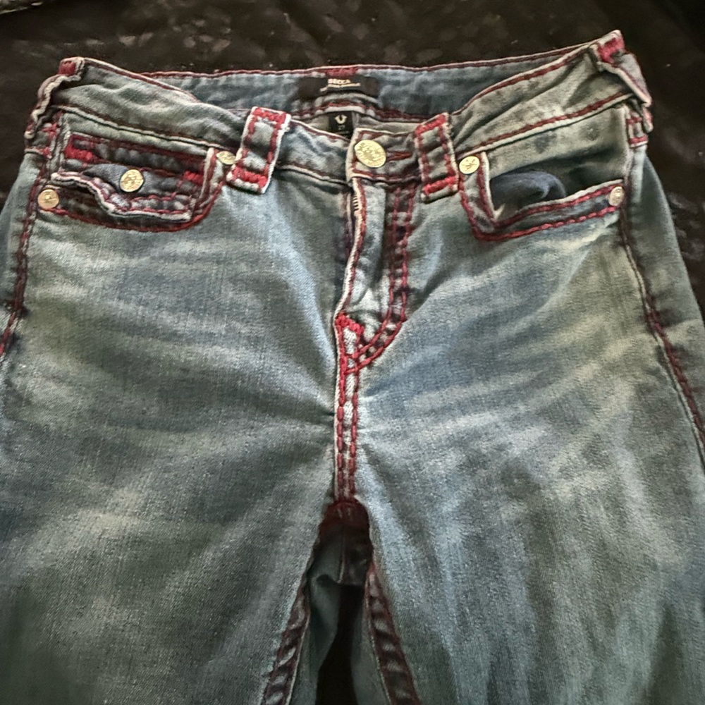 True Religion High Rise Blue and Red Jeans